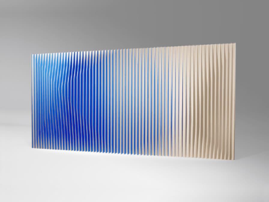 volumetric painted wood slat wall